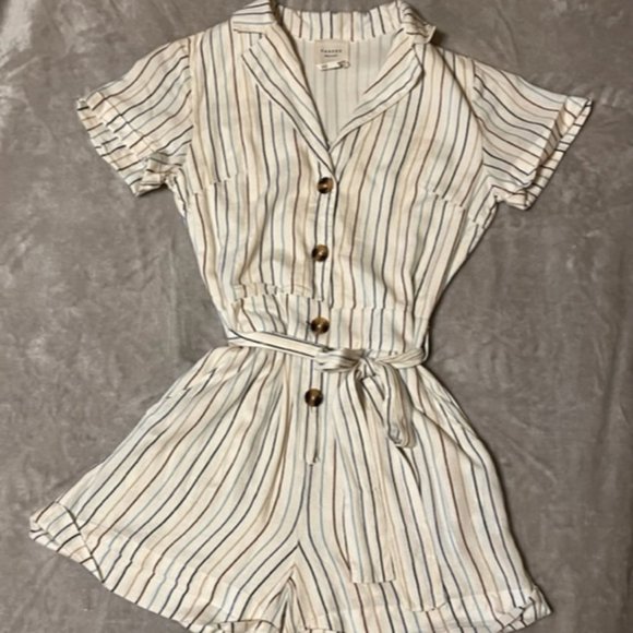 Harper Heritage Stripped Button-up Romper - Picture 1 of 5